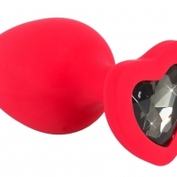 You2Toys Plug Large - Plug anal mare în formă de inimă cu pietre negre (roșu)