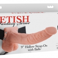 Fetish Fantasy 9 Hollow Strap-on cu testicule – dildo cu ham de 25 cm (culoare corporală)